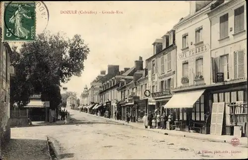 Ak Dozulé Calvados, Grande Rue, Cafe Flabel