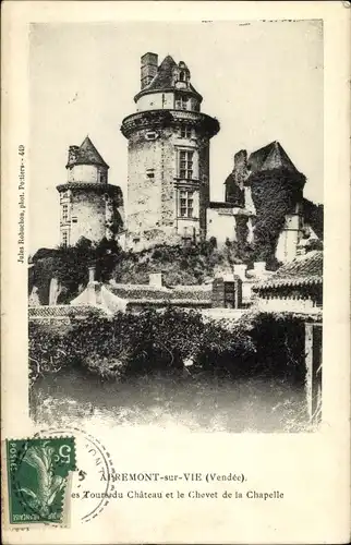 Ak Apremont sur Vie Vendée, Tours du Chateau et le Chevet de la Chapelle