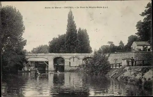 Ak Créteil Val de Marne, Le Pont du Moulin Brule