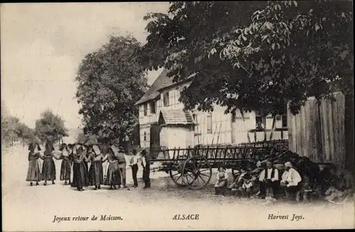 Ak Alsace Elsass Frankreich, Joyeux retour de Moisson