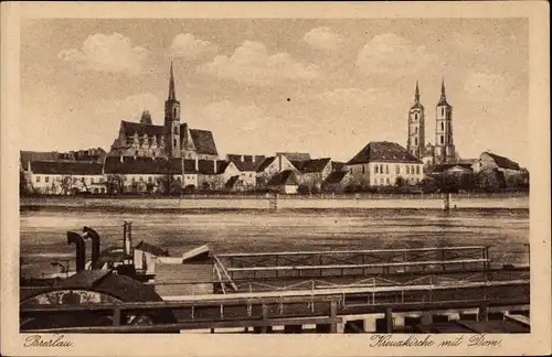 Ak Wrocław Breslau in Schlesien, Kreuzkirche mit Dom