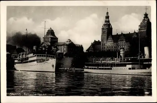 Ak Szczecin Stettin Pommern, Hakenterrasse, Dampfer