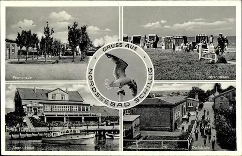 Ak Schillig Wangerland in Friesland, Strandleben, Promenade, Dorfstraße, Strand Hotel