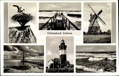 Ak Dahme in Ostholstein, Storchennest, Windmühle, Leuchtturm, Meerblick, Seebrücke