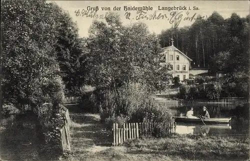 Ak Dresden Langebrück, Heidemühle, Ruderpartie