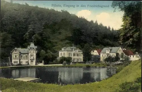 Ak Dresden Pillnitz, Eingang in den Friedrichsgrund