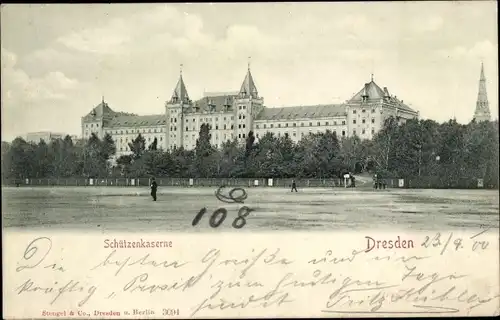 Ak Dresden Neustadt, Blick auf die Schützenkaserne, Kirchturm
