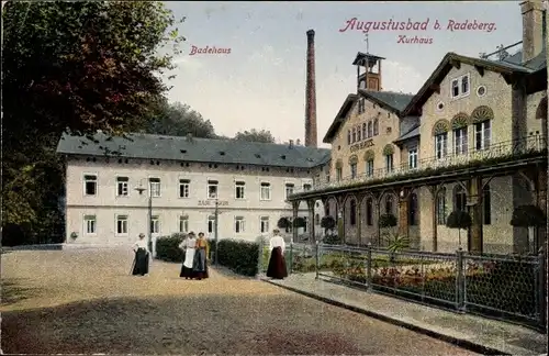 Ak Augustusbad Radeberg im Kreis Bautzen Sachsen, Kurhaus, Badehaus