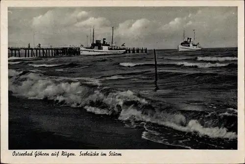 Ak Ostseebad Göhren auf Rügen, Seebrücke im Sturm