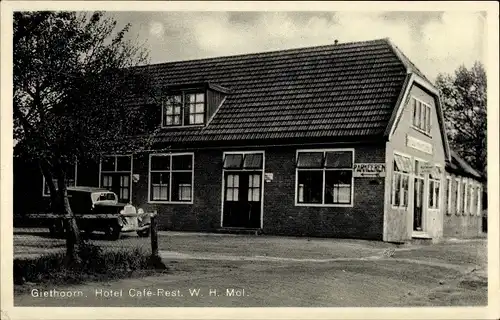 Ak Giethoorn Overijssel Niederlande, Hotel Cafe De Harmonie, Auto