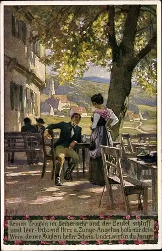 Künstler Ak Hey, Paul, Keinen Tropfen im Becher, Volksliederkarte Nr. 40