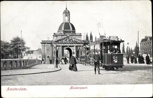 Ak Amsterdam Nordholland Niederlande, Muiderpoort, Straßenbahn 64