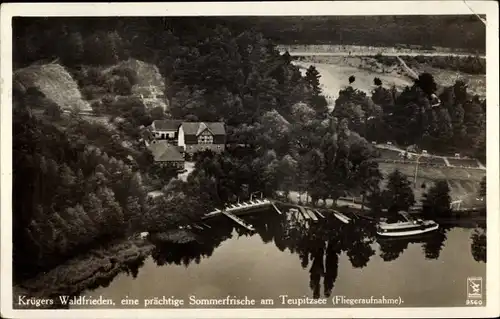 Ak Teupitz in Brandenburg, Fliegeraufnahme, Hotel Restaurant Krüger's Waldfrieden, Teupitzsee