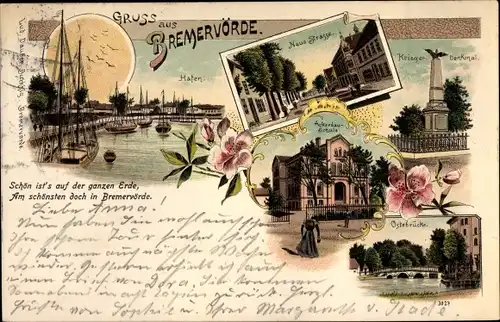 Litho Bremervörde in Niedersachsen, Hafen, Neue Straße, Ackerbauschule, Ostebrücke