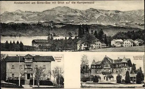 Ak Krottenmühl Söchtenau am Simssee Oberbayern, Bahnhof Restaurant, Restaurant Simssee, Kampenwand