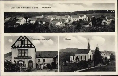 Ak Heidweiler in der Eifel, Oberdorf, Gasthaus Math. Kraff, Kirche