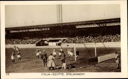 Ak Amsterdam Nordholland Niederlande, Olympiade 1928, Fußballspiel Italien Ägypten, Spelmoment