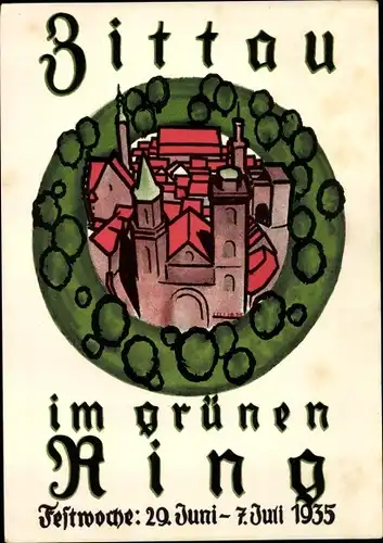 Ganzsachen Ak Zittau in der Oberlausitz, Festwoche 1935, Im grünen Ring, Briefmarkenausstellung