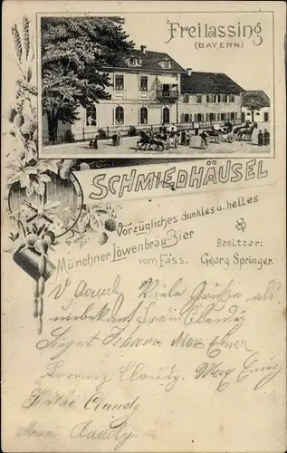 Litho Freilassing in Oberbayern, Gasthaus Schmiedhäusel, Inh. Georg Springer