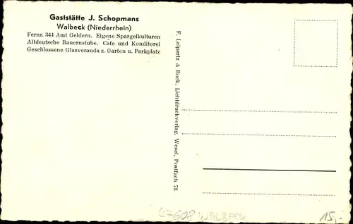 Ak Walbeck Geldern am Niederrhein, Gaststätte J. Schopmans