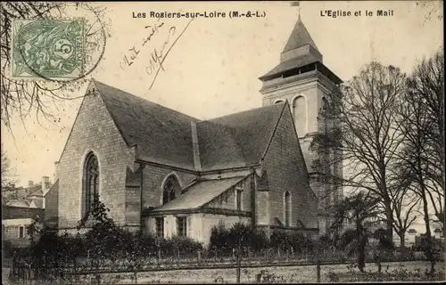 Ak Les Rosiers sur Loire Maine et Loire, L'Eglise et le Mail