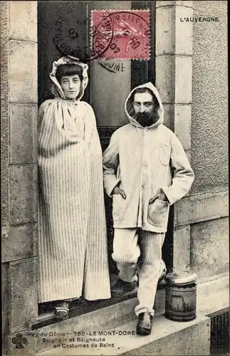 Ak Le Mont Dore Puy de Dôme, Baigneur et Baigneuse en Costumes de Bains