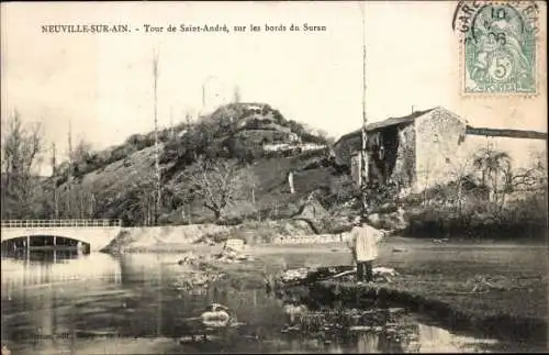 Ak Neuville sur Ain Ain, Tour de Sainte Andre, sur les bords du Suran