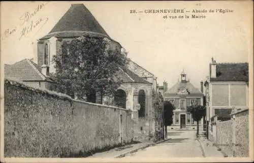 Ak Chennevières Val de Marne, Abside de l'Eglise, Vue de la Mairie