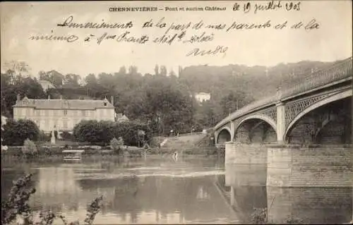 Ak Chennevières Val de Marne, Pont et ancien Chateau