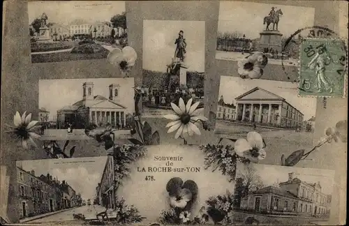 Ak La Roche sur Yon Vendee, Stadtansichten, Monument, Blumen, Souvenir