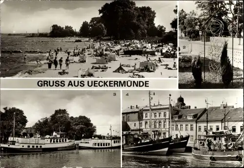 Ak Ueckermünde in Vorpommern, Fischerboote d. FPG Boleslaw Beirut, Anlegestelle Weiße Flotte