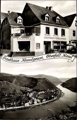 Ak Oberfell an der Mosel, Gasthaus Moselgruß, Panorama, Vogelschau