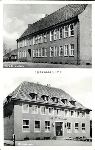 Ak Aschendorf Papenburg im Emsland, Neue Mittelschule, Kreissparkasse