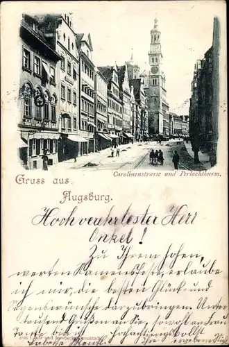 Ak Augsburg in Schwaben, Carolinenstraße und Perlachturm