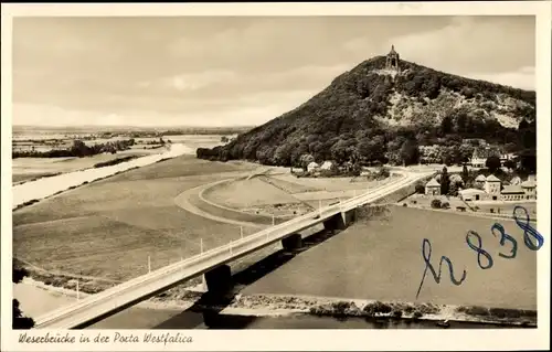 Ak Porta Westfalica an der Weser, Weserbrücke, Kaiser Wilhelm Denkmal