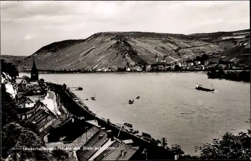 Ak Niederheimbach am Rhein, Luftbild mit Blick auf Lorch