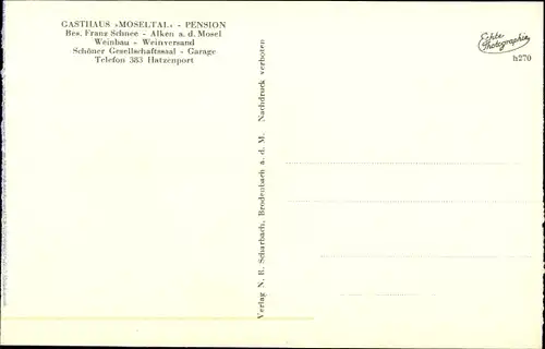 Ak Alken an der Mosel, Gasthof Moseltal, Inh. Franz Schnee, Gesamtansicht