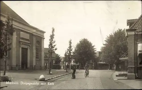 Ak Markelo Overijssel, Dorpsgezicht met Kerk, Radfahrer