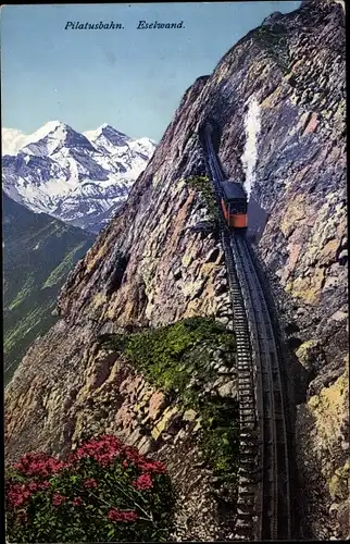 Ak Schweiz, Pilatusbahn, Eselwand, Zahnradbahn in Fahrt, Tunnel