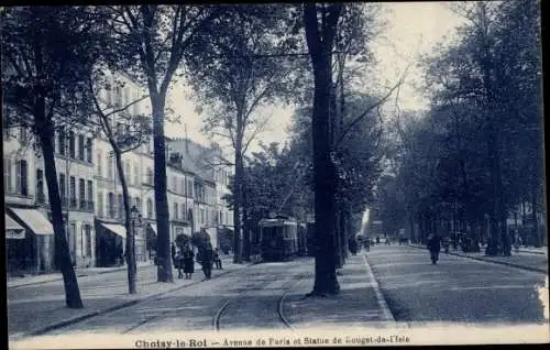 Ak Choisy le Roi Val de Marne, Avenue de Paris et Statue de Rouget de l'Isle