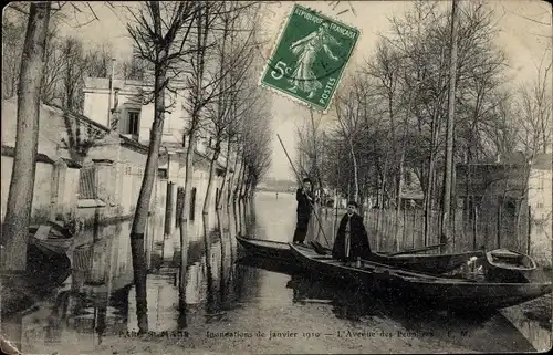 Ak Le Parc de Saint Maur Val de Marne, Inondations de janvier 1910, L'Avenue des Peupliers