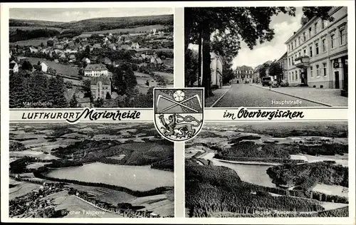 Ak Marienheide Oberbergischer Kreis, Hauptstraße, Brucher Talsperre, Blick auf den Ort, Wappen