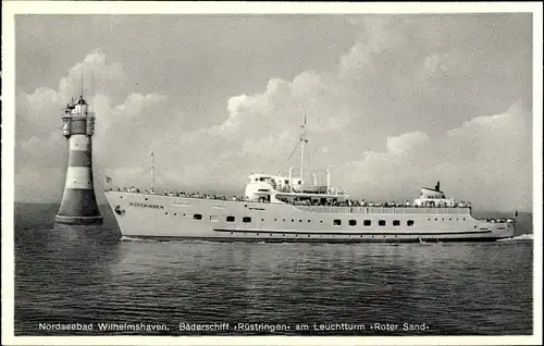 Ak Wilhelmshaven in Niedersachsen, Bäderschiff Rüstringen, Leuchtturm Roter Sand