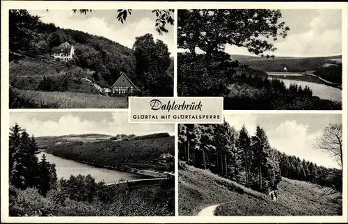 Ak Dahlerbrück Schalksmühle, Glörtal m. Glörtalsperre, Häuser, Wasserpartie, Wald