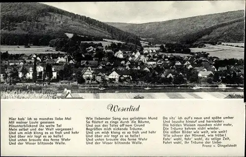 Ak Veckerhagen Reinhardshagen Kassel, Panorama, Weserlied von Franz v. Dingelstedt