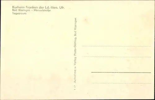 Ak Bad Kissingen Unterfranken Bayern, Kurheim Franken, Tagesraum, Menzelstraße