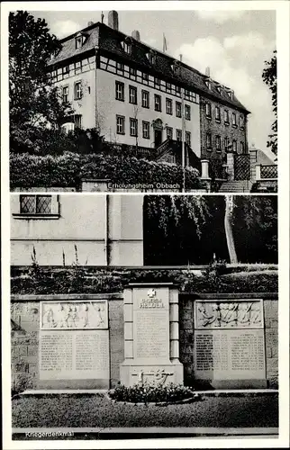 Ak Obbach Euerbach in Unterfranken, Kriegerdenkmal, Erholungsheim