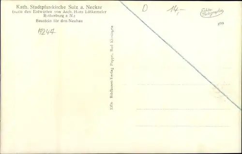 Ak Sulz am Neckar in Baden Württemberg, Stadtpfarrkirche, Arch. Hans Lütkemeier