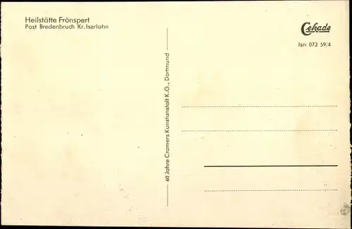 Ak Bredenbruch Iserlohn im Märkischen Kreis, Heilstätte Frönspert