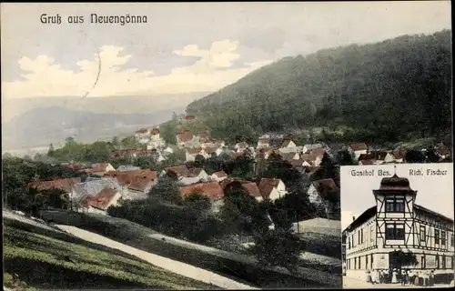 Ak Neuengönna in Thüringen, Panorama, Gasthof von Rich. Fischer